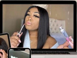 Mani J filming beauty content on laptop mockup